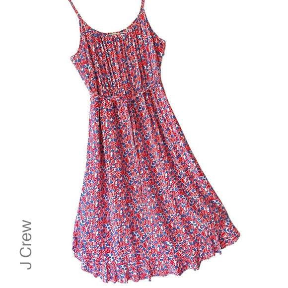 J CREW | NWOT RUFFLE MIDI CURVED HEM FLORAL SUNDRESS RED & BLUE | SIZE: 6 - Picture 1 of 14